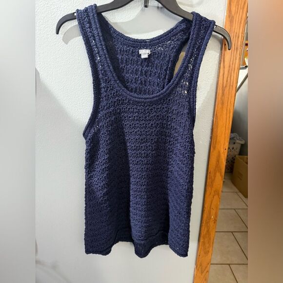 Aerie Chunky Crochet Open Knit Navy Blue Tank Top Size L - Picture 5 of 8